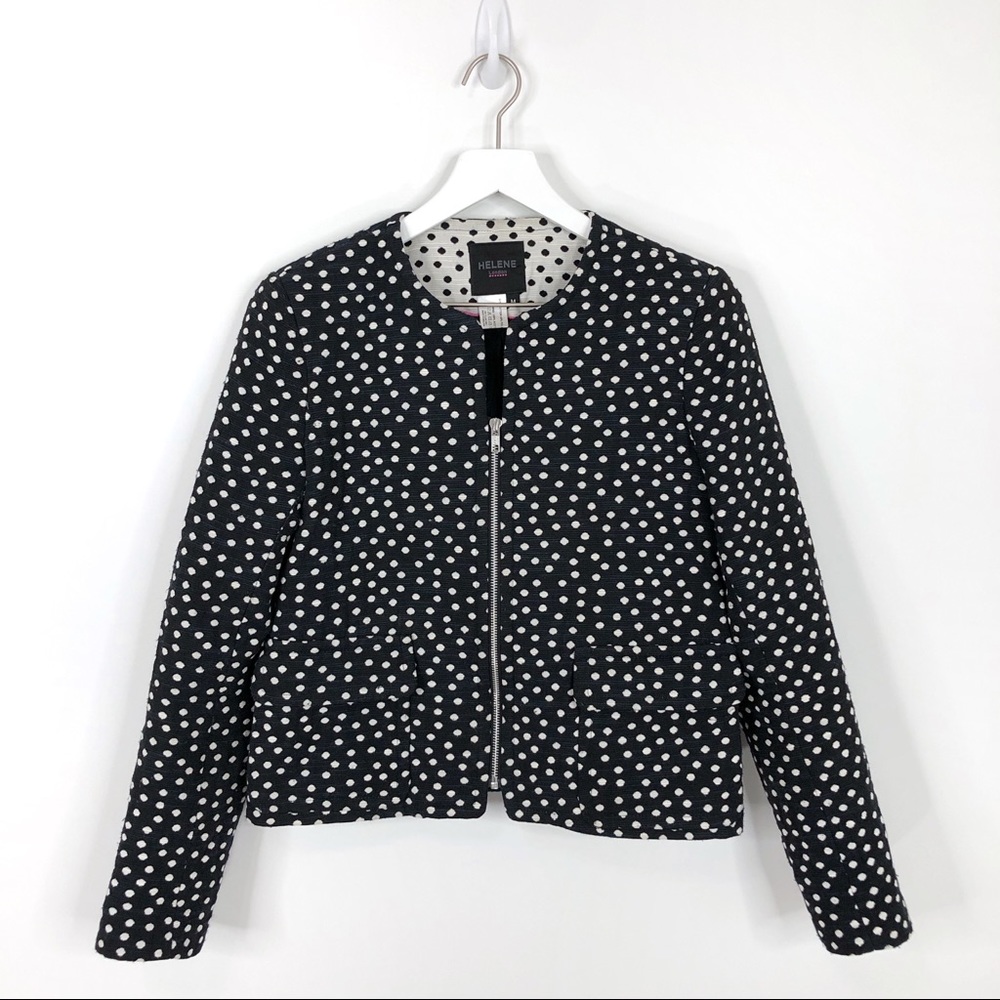 SOLD Helene Berman London Navy Polka Dot Zip Blazer - Picture 4 of 8